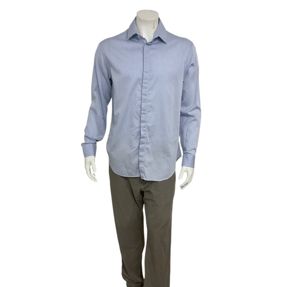 Giorgio Armani Mens Blue Striped Textured Dress Shirt